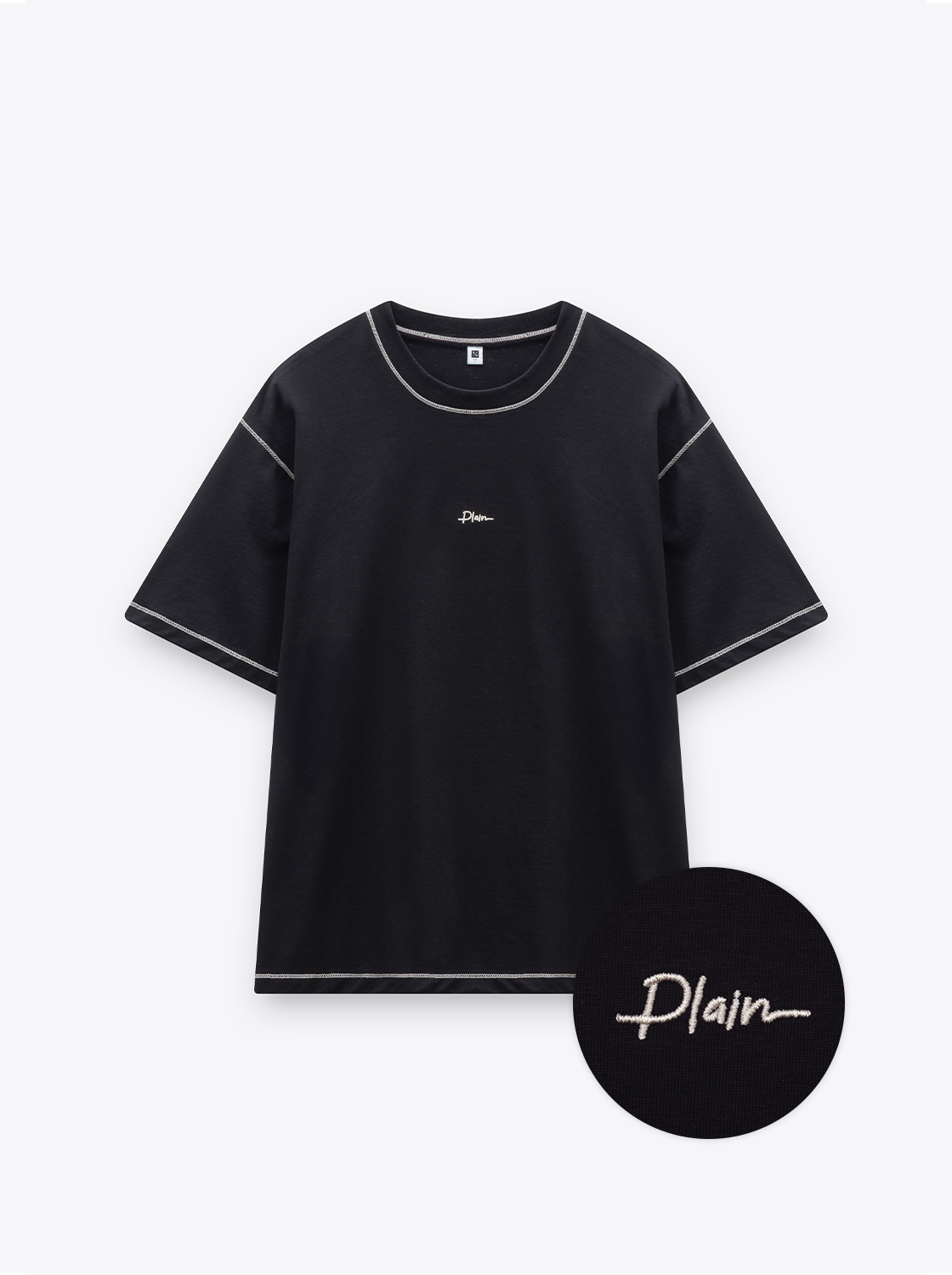 撞色車線簡約繡花短TEE