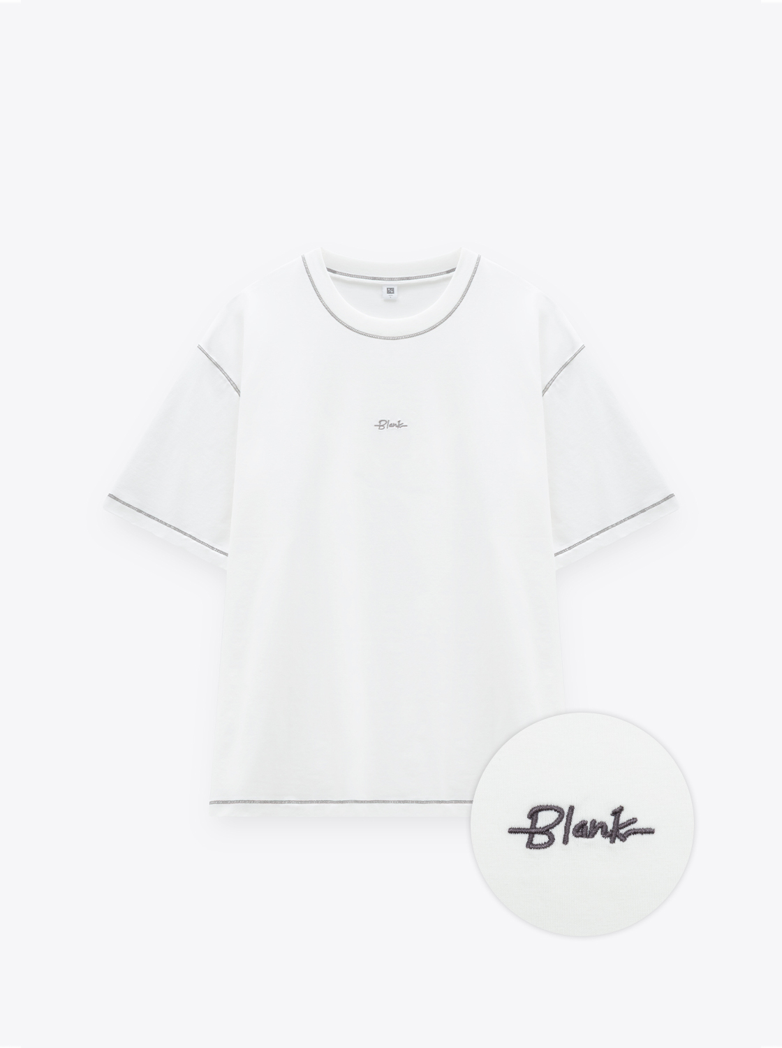 撞色車線簡約繡花短TEE