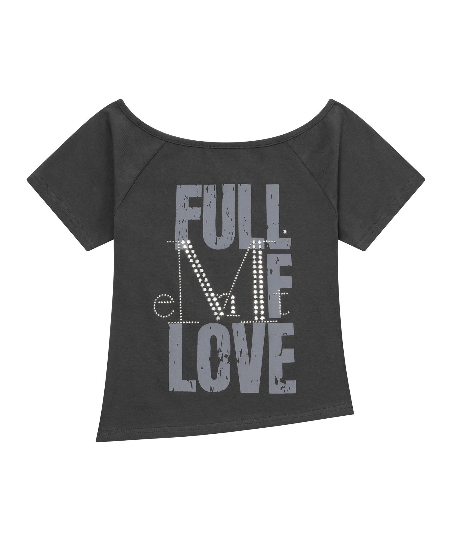 MUCENT 單肩燙鑽Logo不對稱短袖上衣 P0000BEL