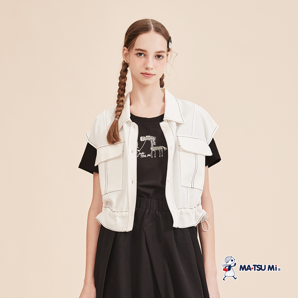 MA‧TSU Mi 寬鬆休閒率性風撞色線翻領襯衫(白.黑)