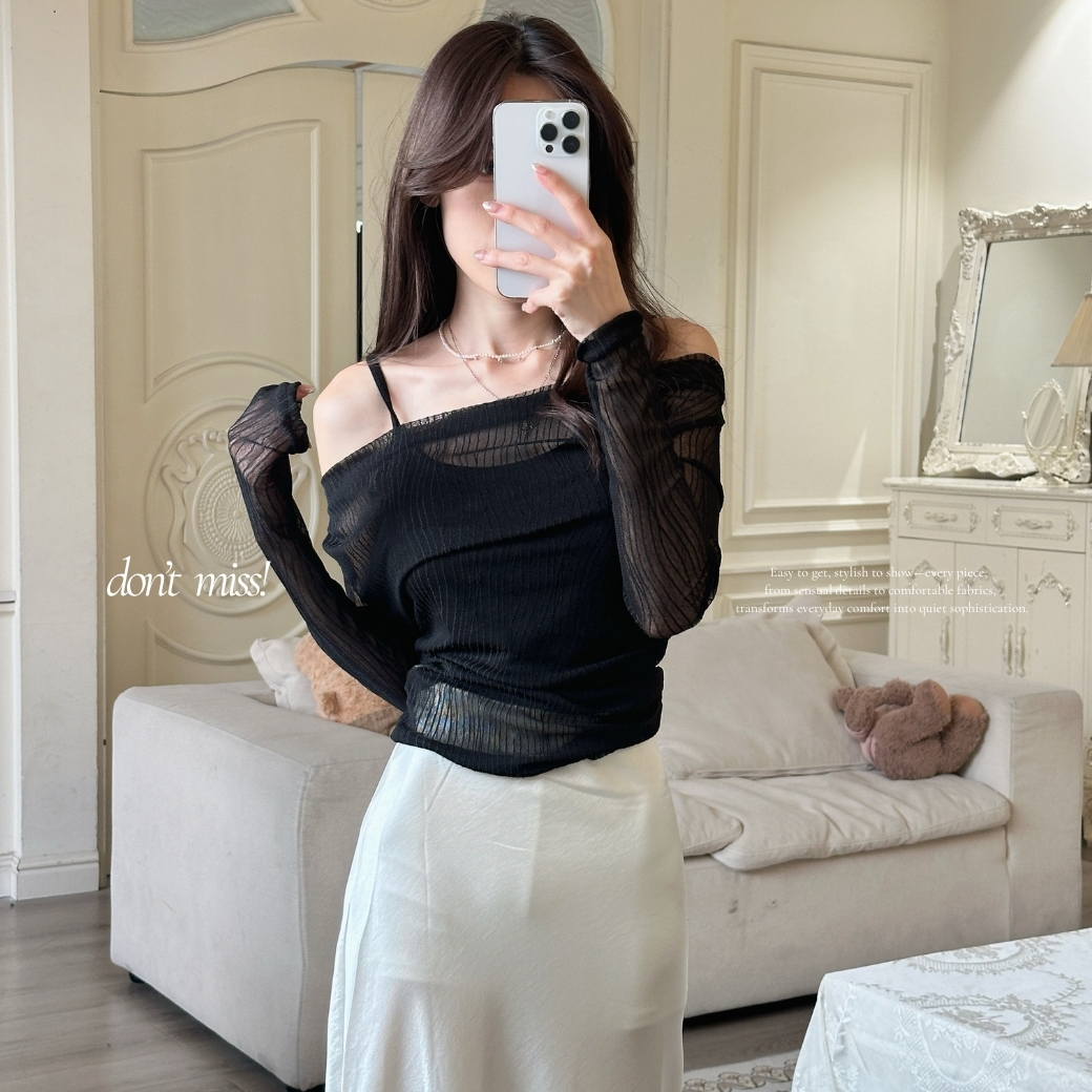 【微性感透膚】DOMISS性感兩件套 背心+透膚罩衫上衣-3色(現+預)