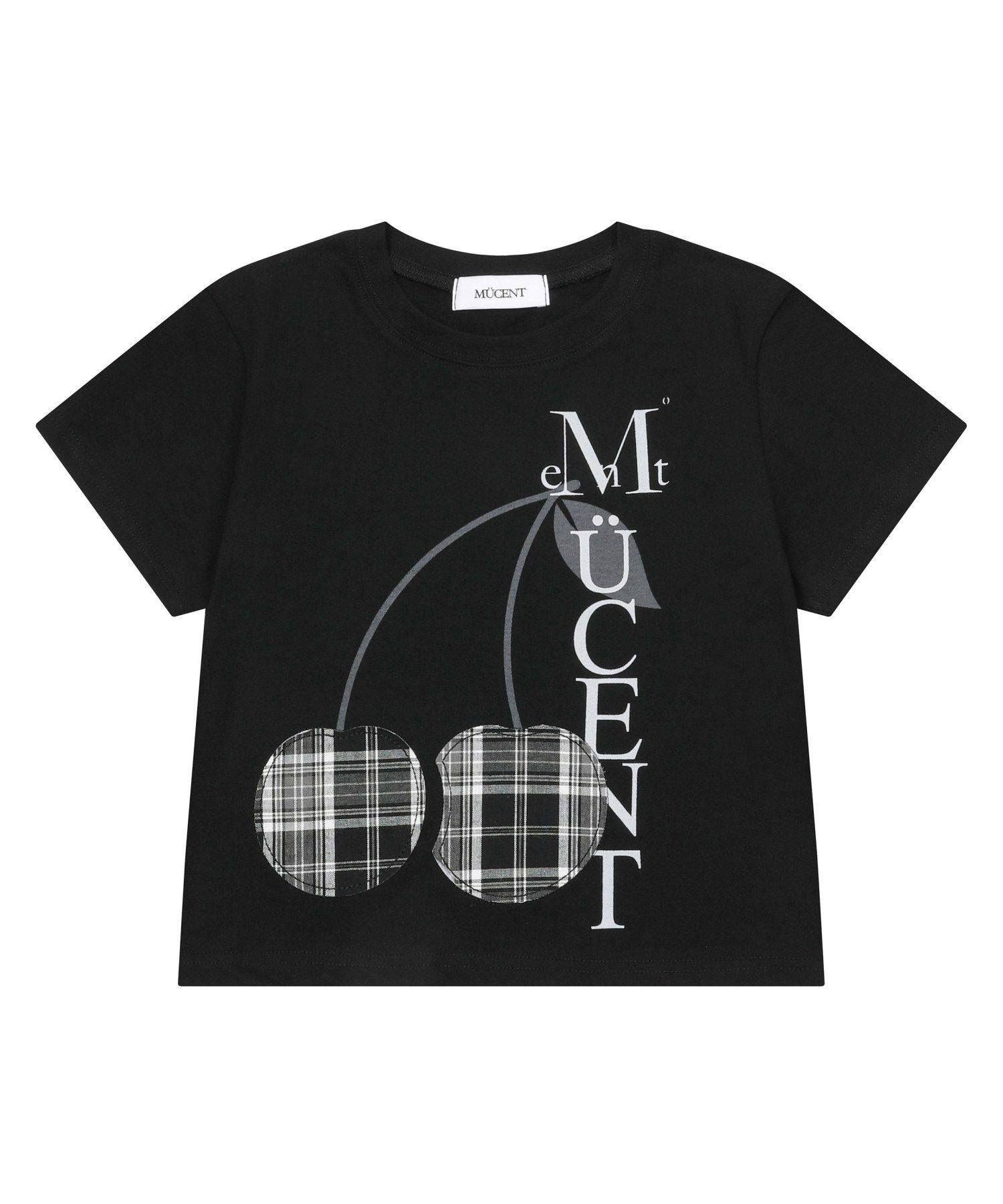 MUCENT 格紋櫻桃貼布圓領短T P0000BDO