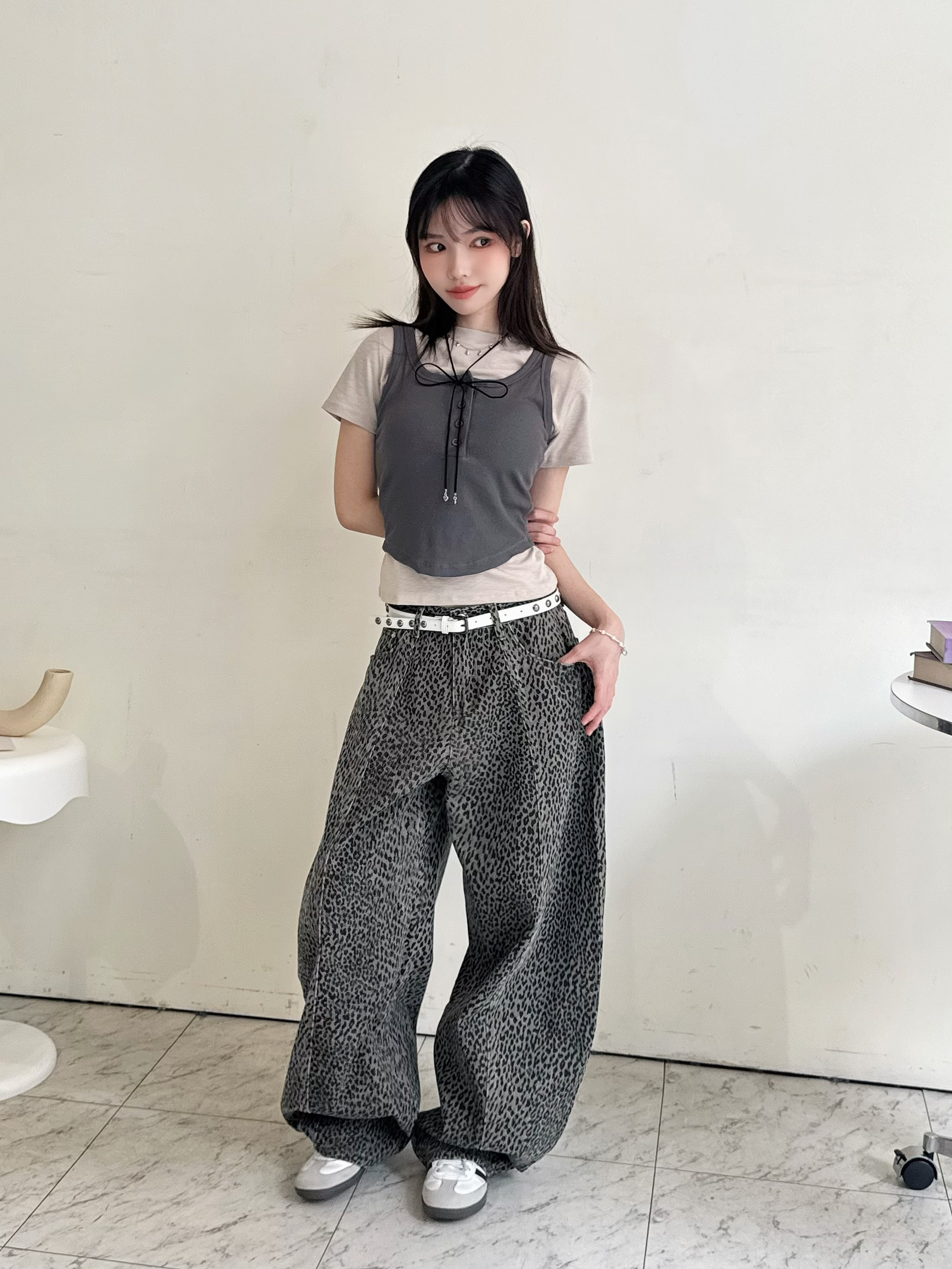 美式豹紋牛仔彎刀褲-1931