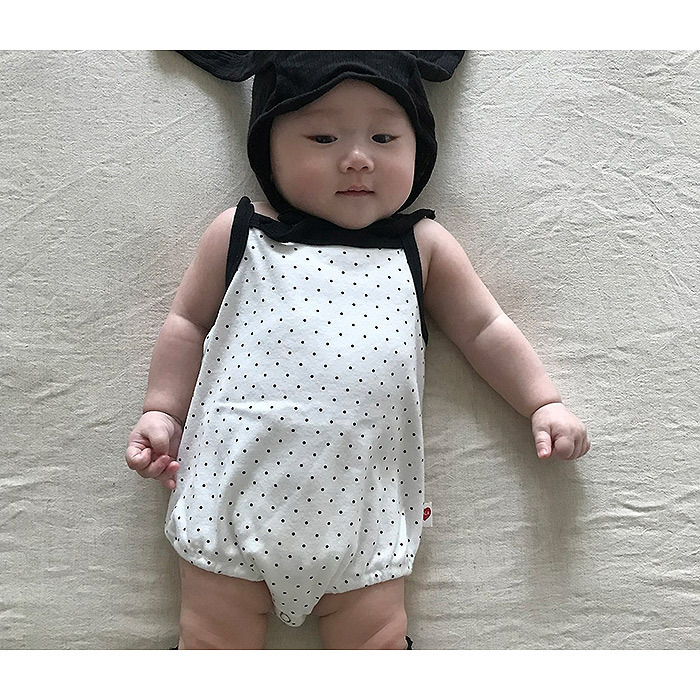 正韓夏lalaland 嫩嬰點點愛心吊帶包屁衣