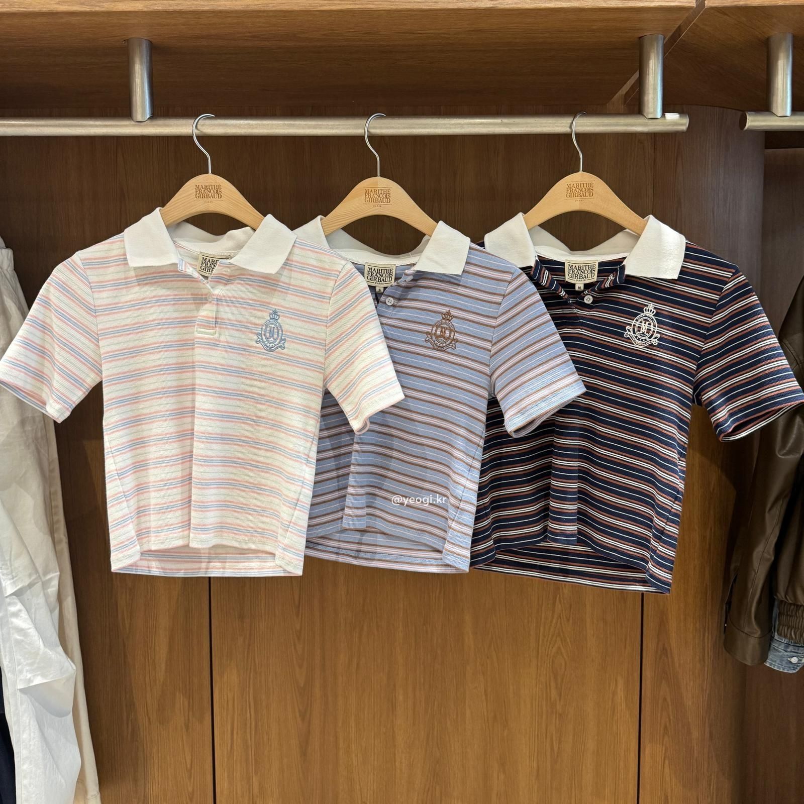 [11/4前入code每件最高可再-$20] MARITHE FRANCOIS GIRBAUD (MFG)｜W STRIPE SLIM CROP COLLAR TEE [3 colors]