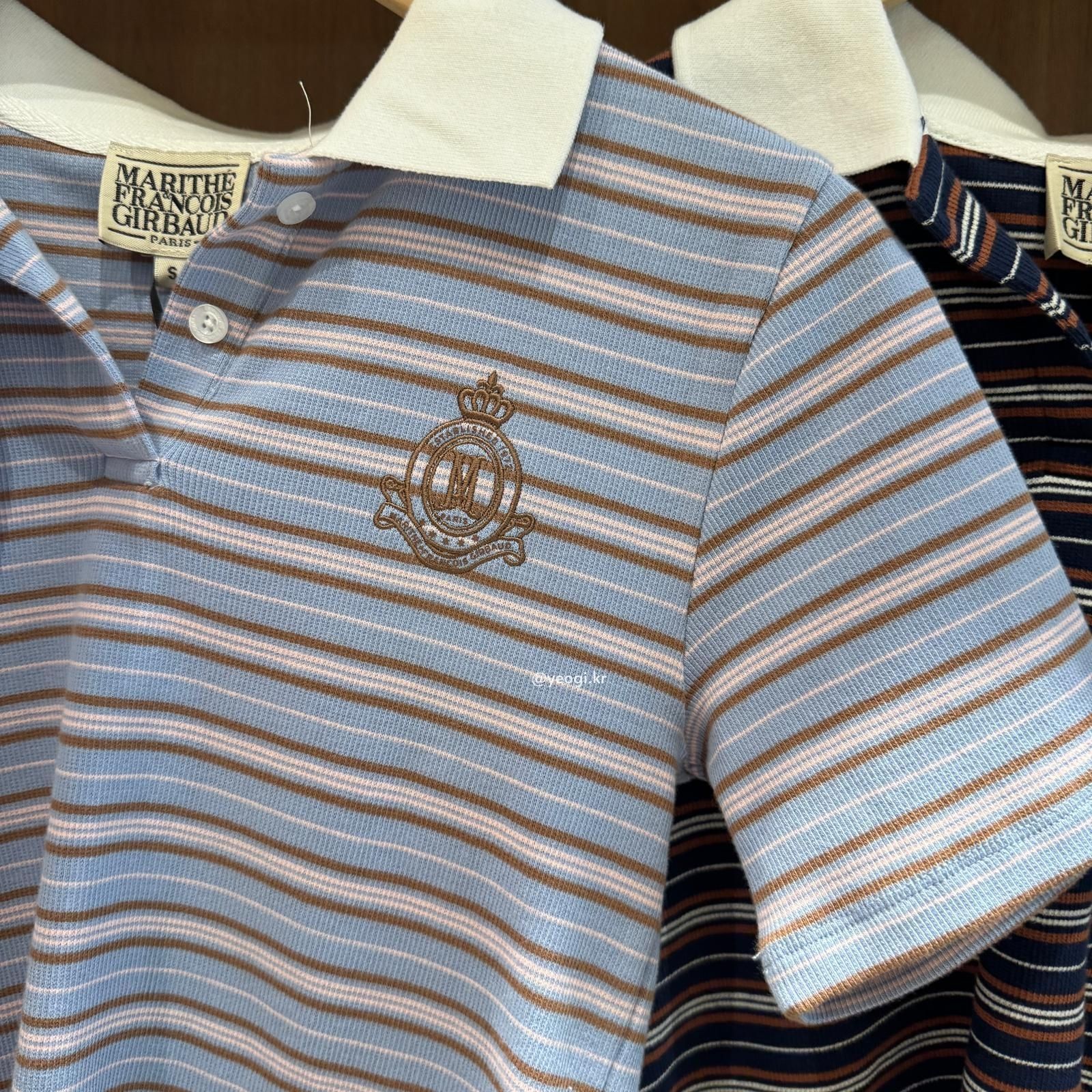 [11/4前入code每件最高可再-$20] MARITHE FRANCOIS GIRBAUD (MFG)｜W STRIPE SLIM CROP COLLAR TEE [3 colors]