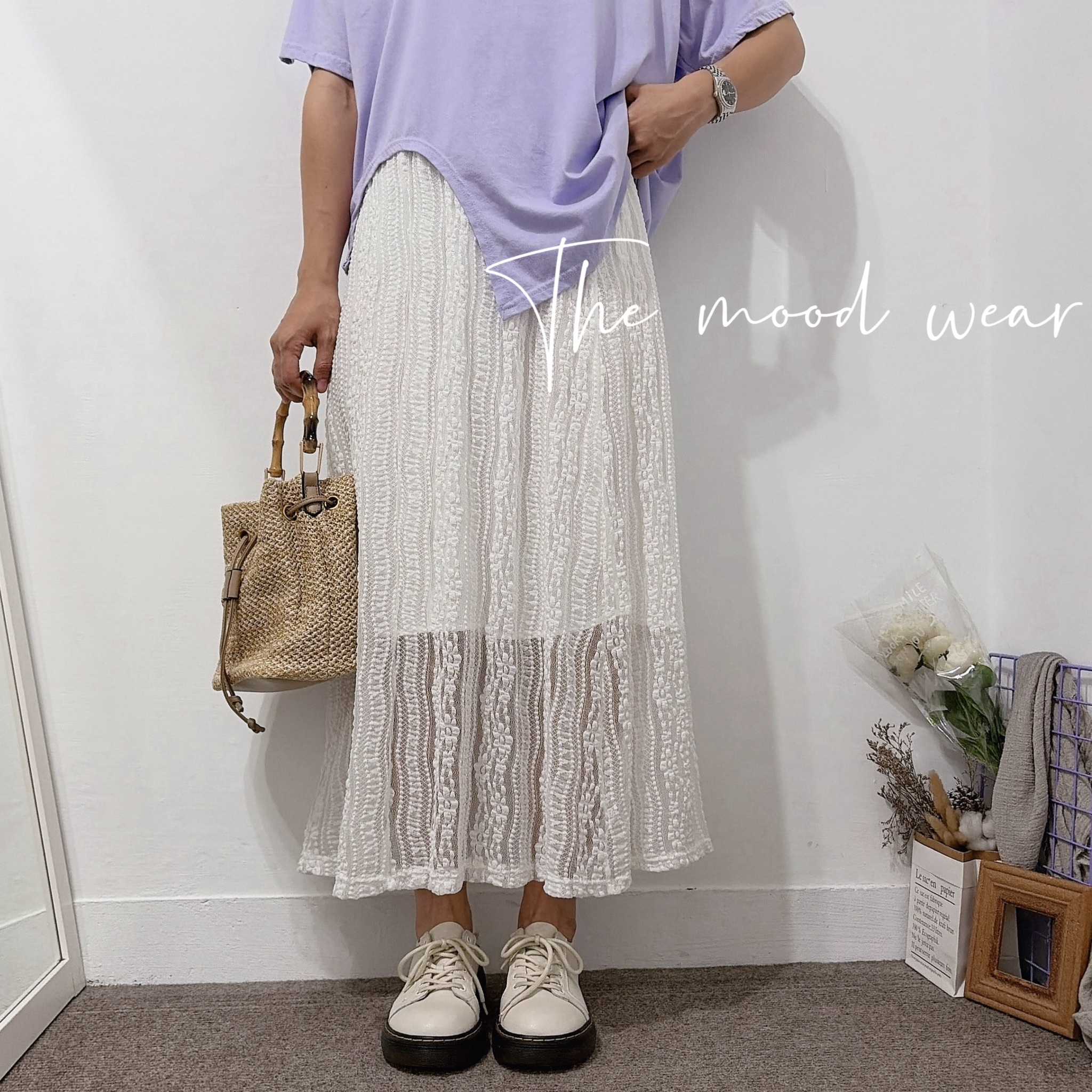 超氣質大彈性蕾絲長裙(黑/白)