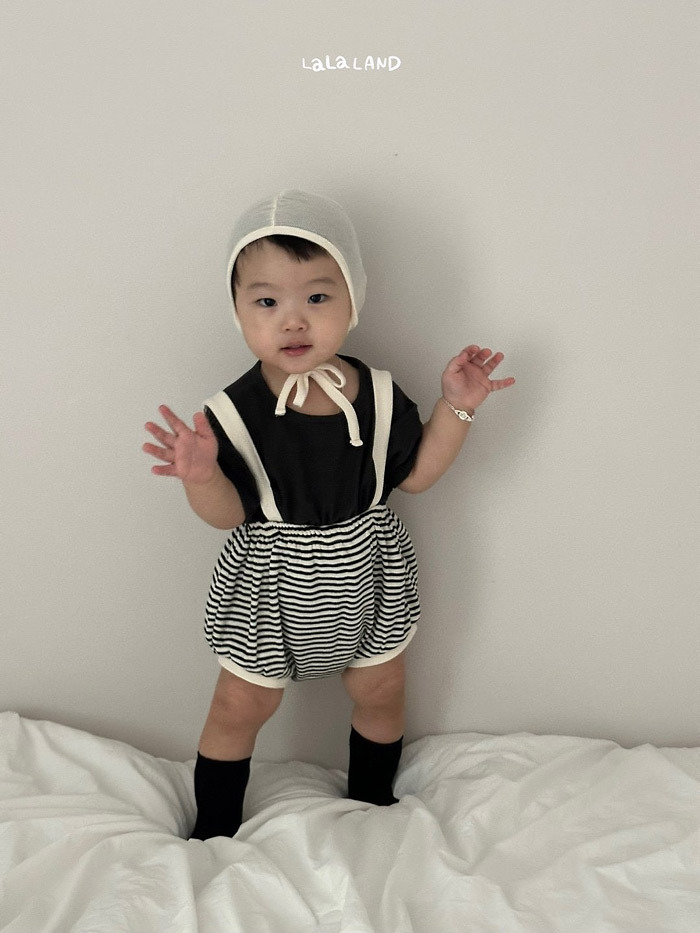 正韓夏lalaland 嫩嬰條紋吊帶褲