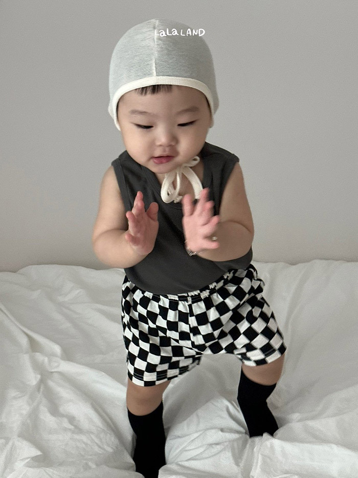 正韓夏lalaland 嫩嬰三色棋盤格短褲