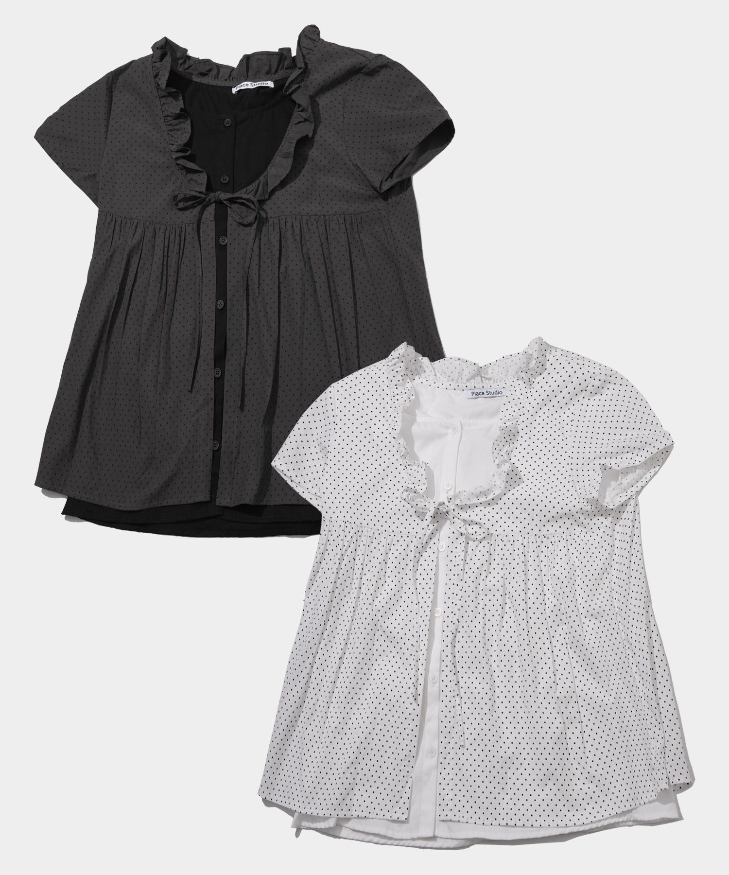 PLACE STUDIO 圓點荷葉邊短袖上衣 25S777949