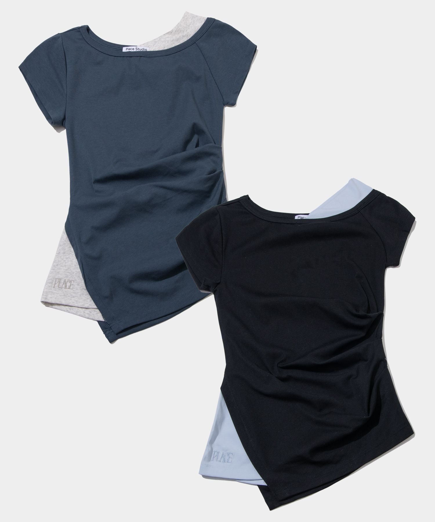 PLACE STUDIO 露肩不對稱層次修身短袖上衣 25S777904