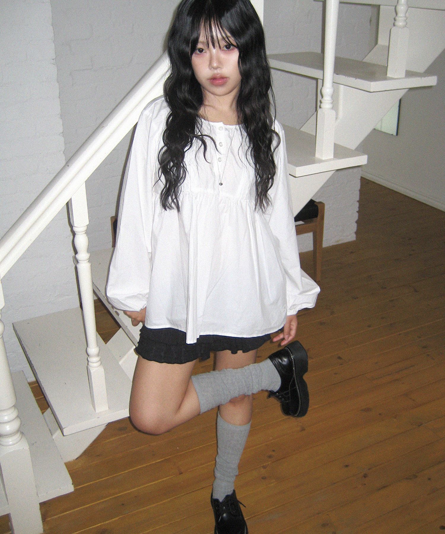 PLACE STUDIO 寬版縮褶百褶棉質上衣 25F7771037