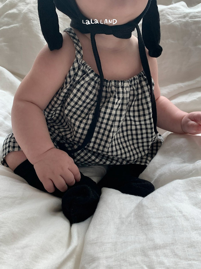 正韓夏lalaland 嫩嬰格紋吊帶連身褲