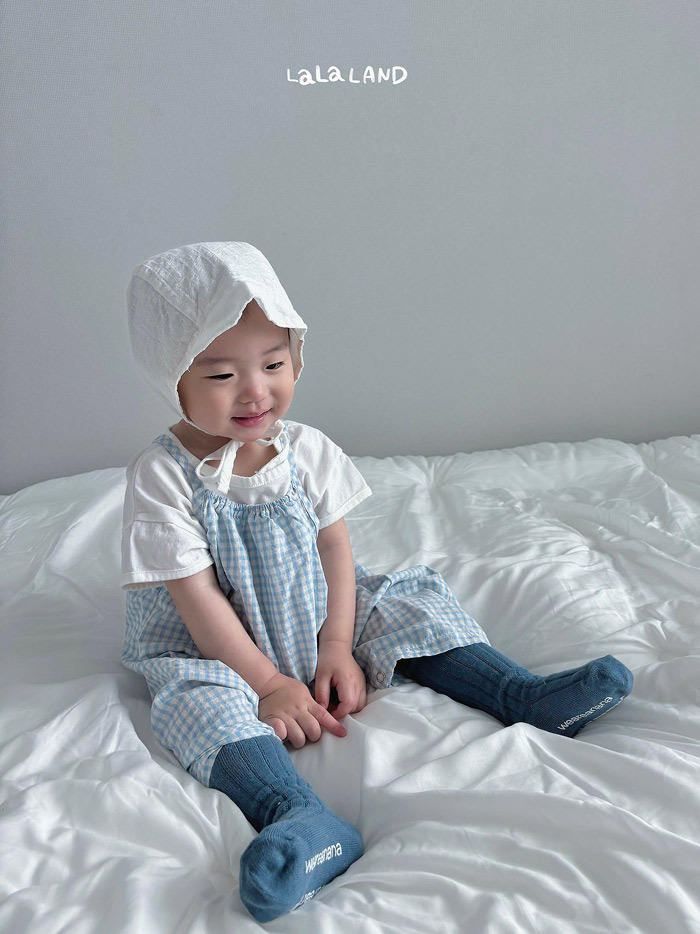 正韓夏lalaland 嫩嬰格紋吊帶連身褲