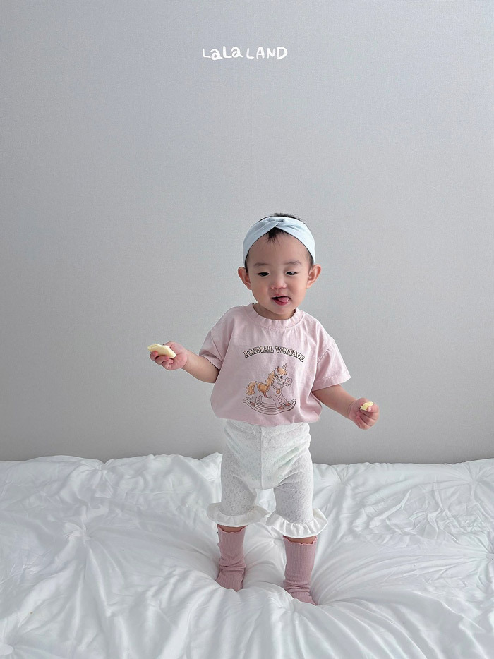 正韓夏lalaland 嫩嬰透氣花邊五分褲