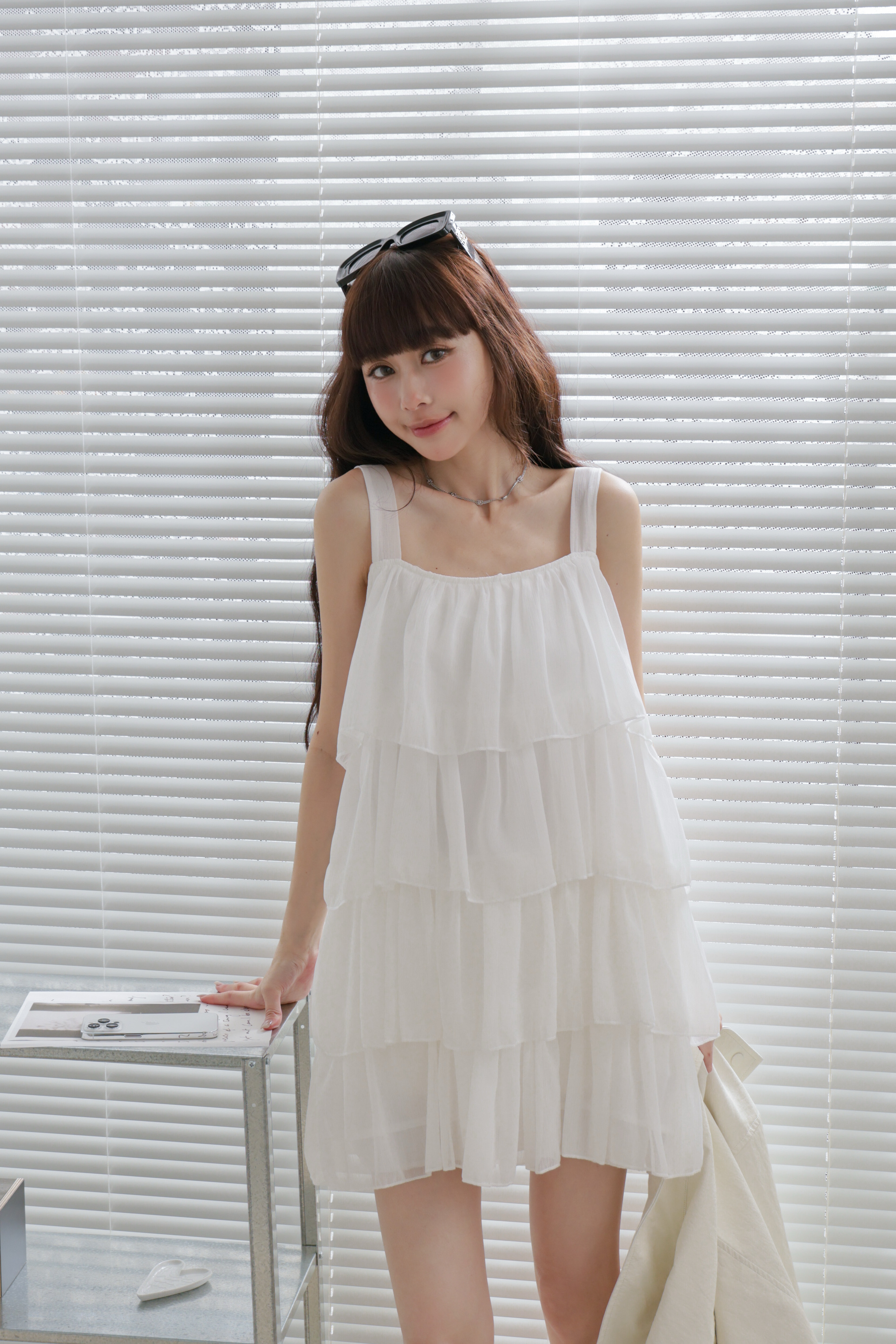 雪紡蛋糕背心短洋裝 P55