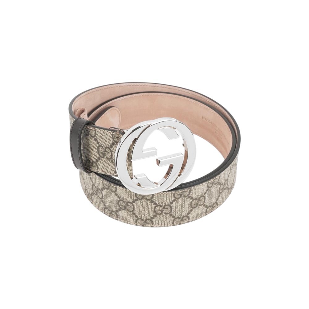 【GUCCI】大雙G 銀logo防水皮革皮帶 85/90/95/100/110/115cm (咖啡色)