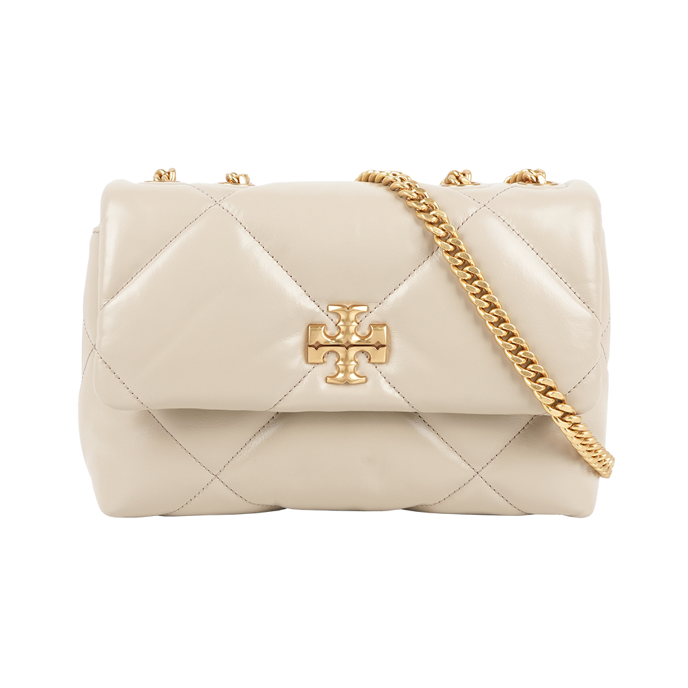 【Tory Burch】Kira 納帕皮革鑽石格紋縫線小號二用包(淺石色)
