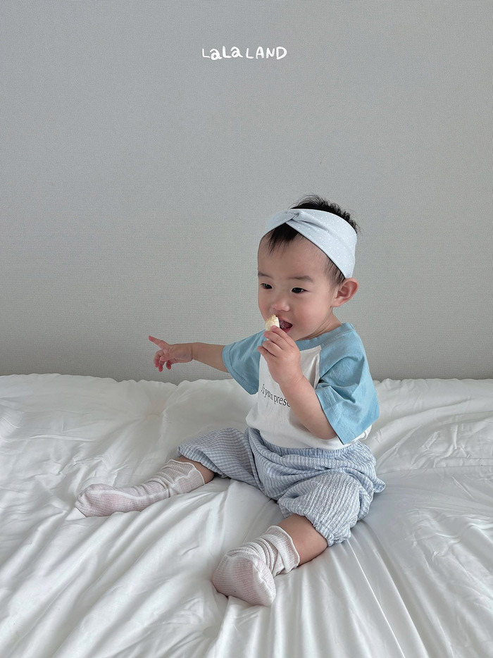 正韓夏lalaland 嫩嬰兩色拼袖上衣