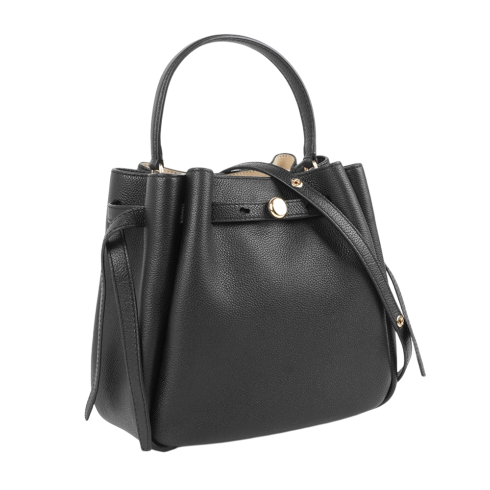 【Tory Burch】Romy 金釦荔枝紋二用水桶包(黑色)