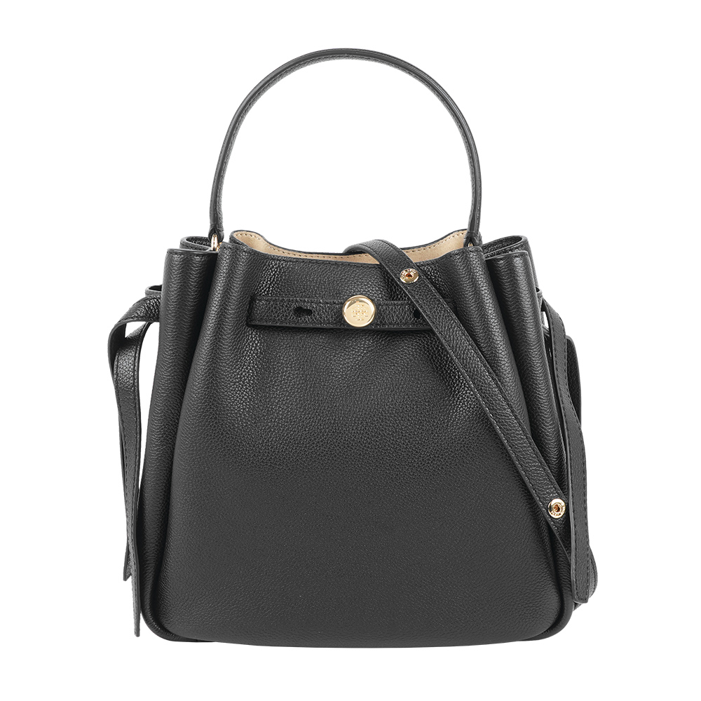 【Tory Burch】Romy 金釦荔枝紋二用水桶包(黑色)