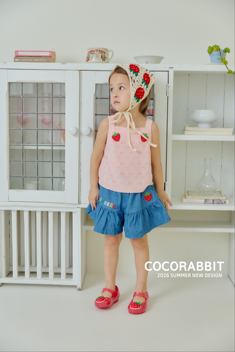 正韓夏Cocorabbit  刺繡草莓丹寧褲