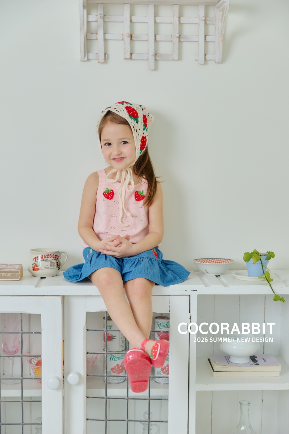 正韓夏Cocorabbit  刺繡草莓丹寧褲