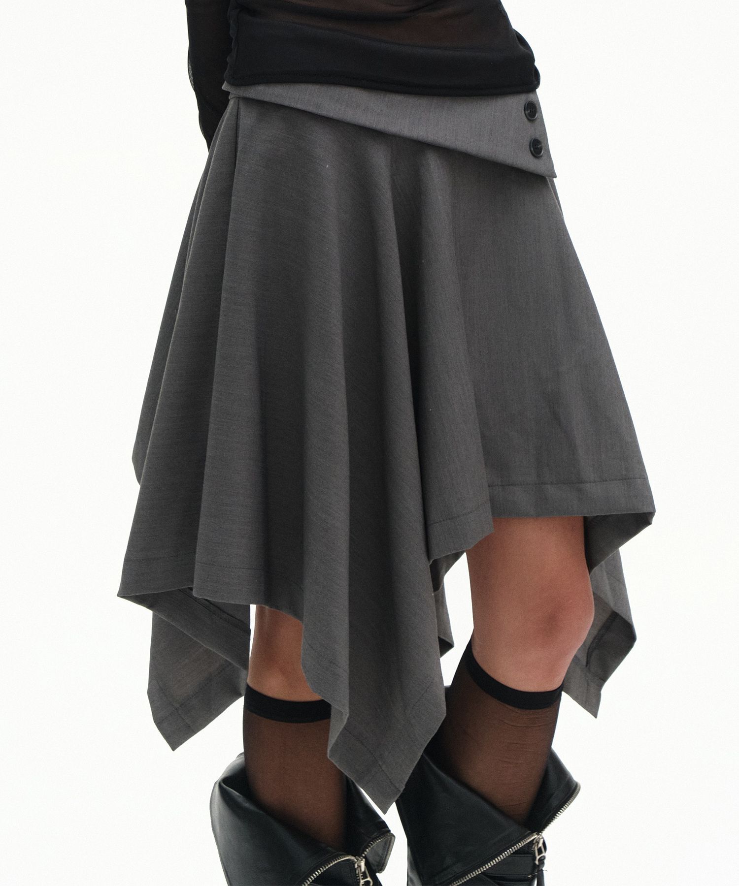 PLACE STUDIO 雙排扣垂墜層疊中長不規則傘裙 26S7771317