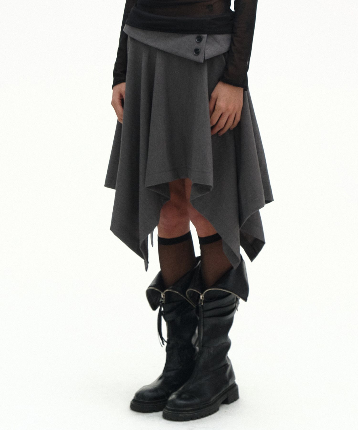 PLACE STUDIO 雙排扣垂墜層疊中長不規則傘裙 26S7771317