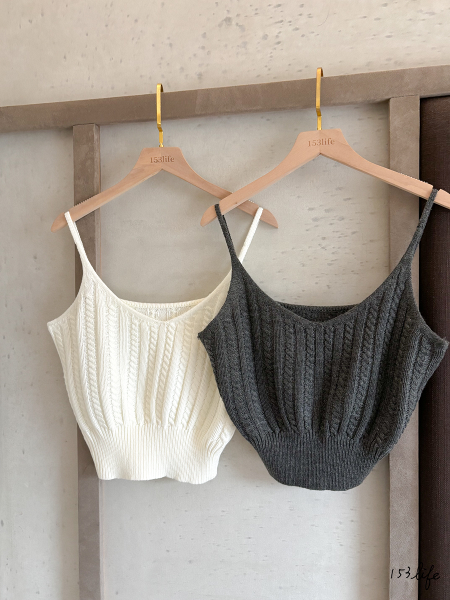 針織V領小麻花短板外搭背心(2色)