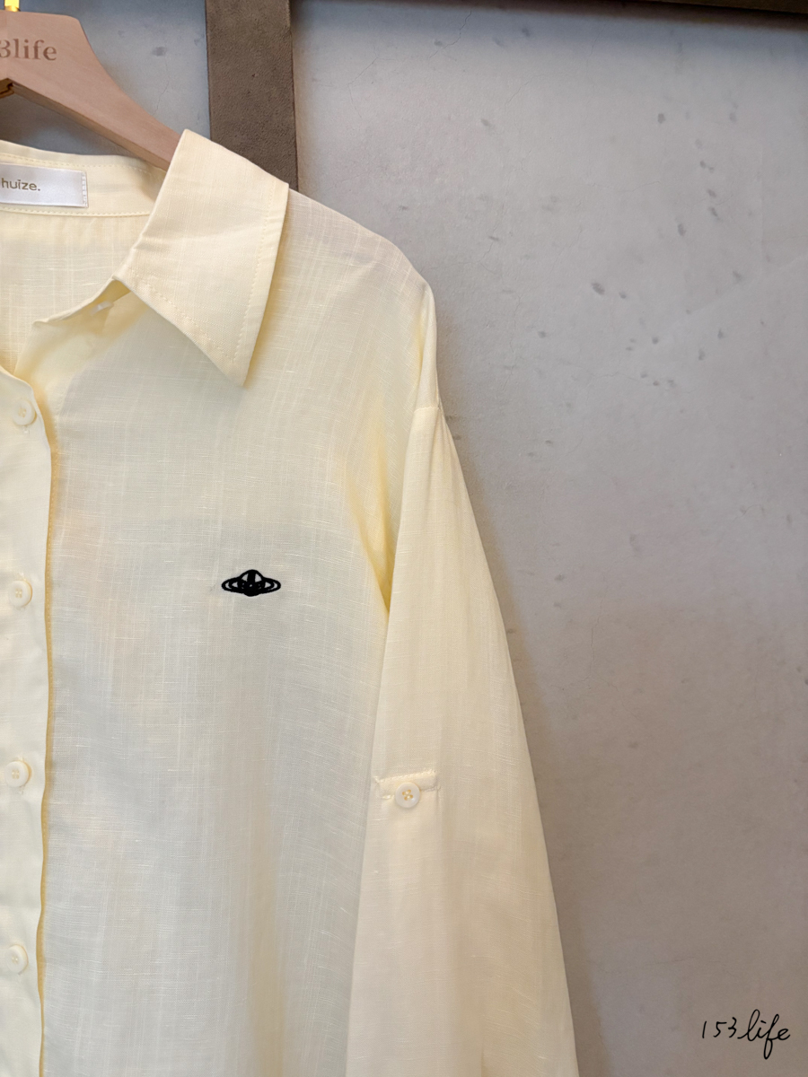 A21𝑙𝑎𝑑𝑦.星球小刺繡天絲亞麻中版襯衫(2色)