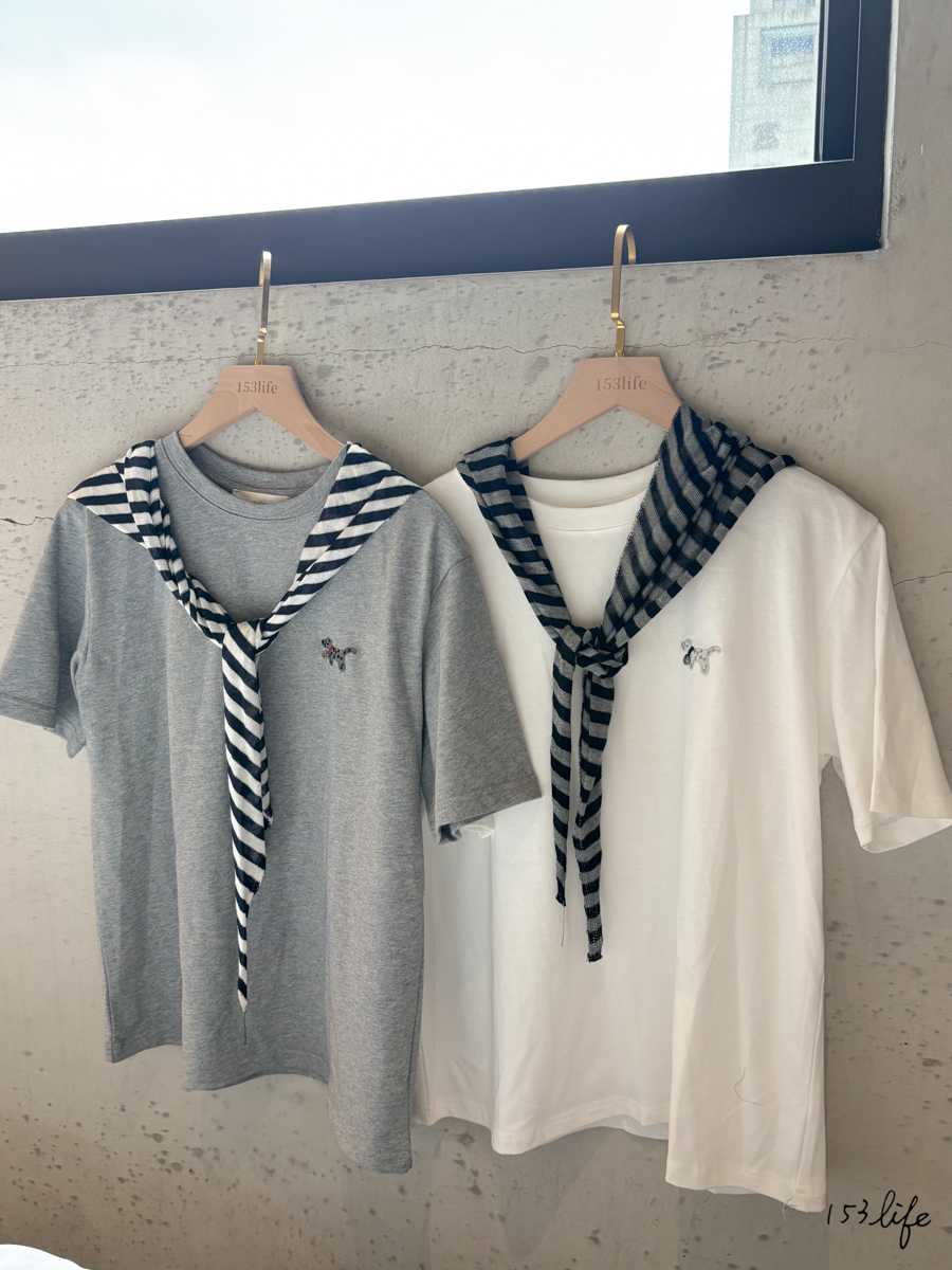 𝑙𝑎𝑑𝑦.純棉精緻小狗刺繡T恤附披肩(2色)