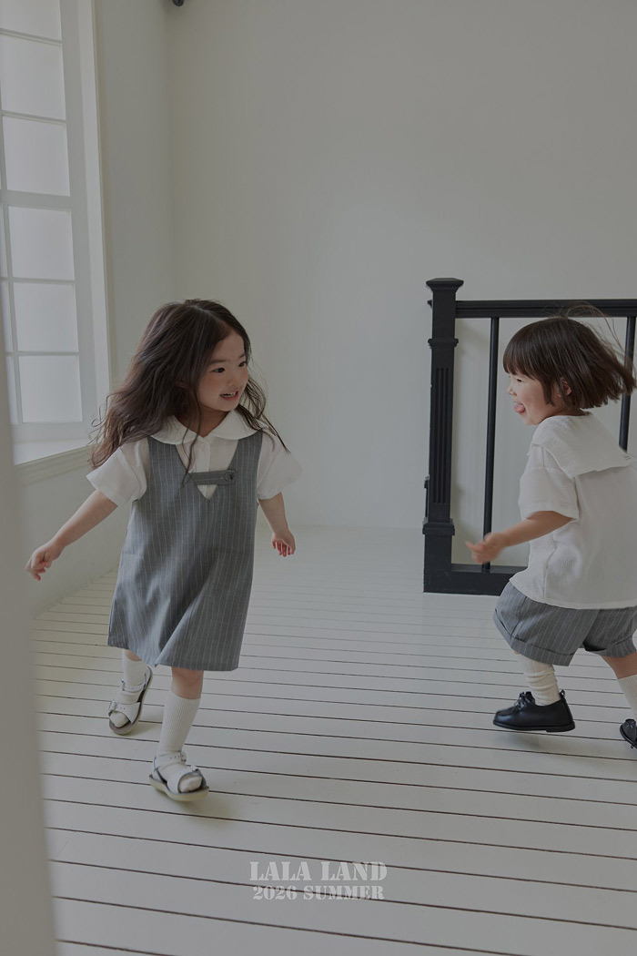 正韓夏lalaland 小童學院風直條洋裝