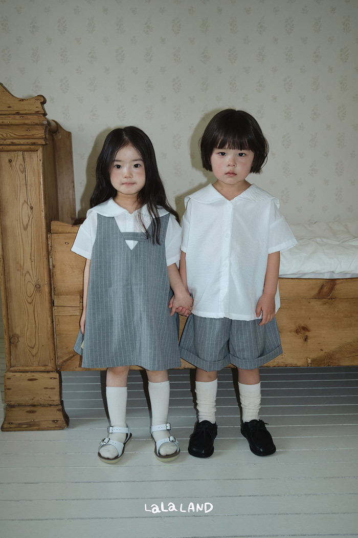 正韓夏lalaland 小童學院風直條洋裝