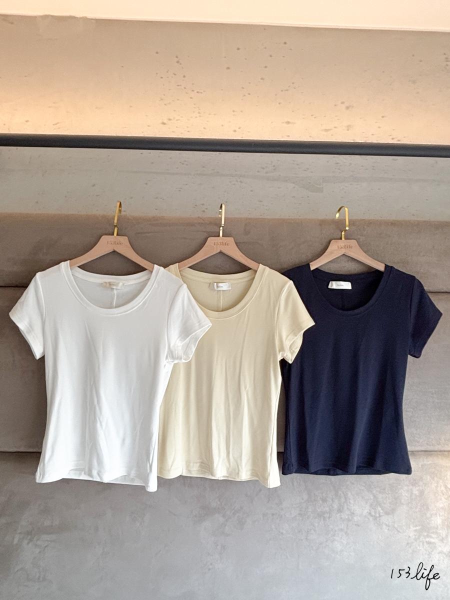 𝑙𝑎𝑑𝑦.圓領柔軟修身棉質短袖T恤(3色)