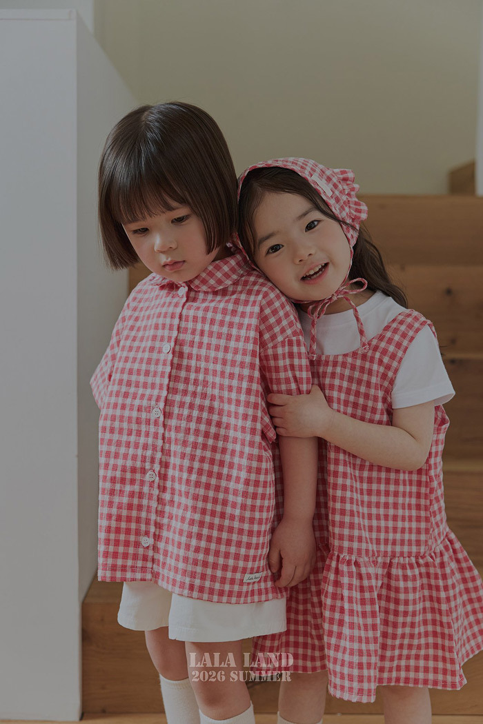 正韓夏lalaland 小童葉子/紅格紋襯衫