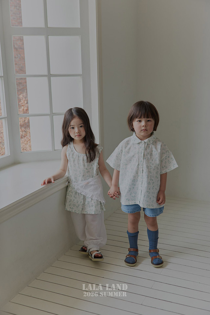 正韓夏lalaland 小童葉子/紅格紋襯衫