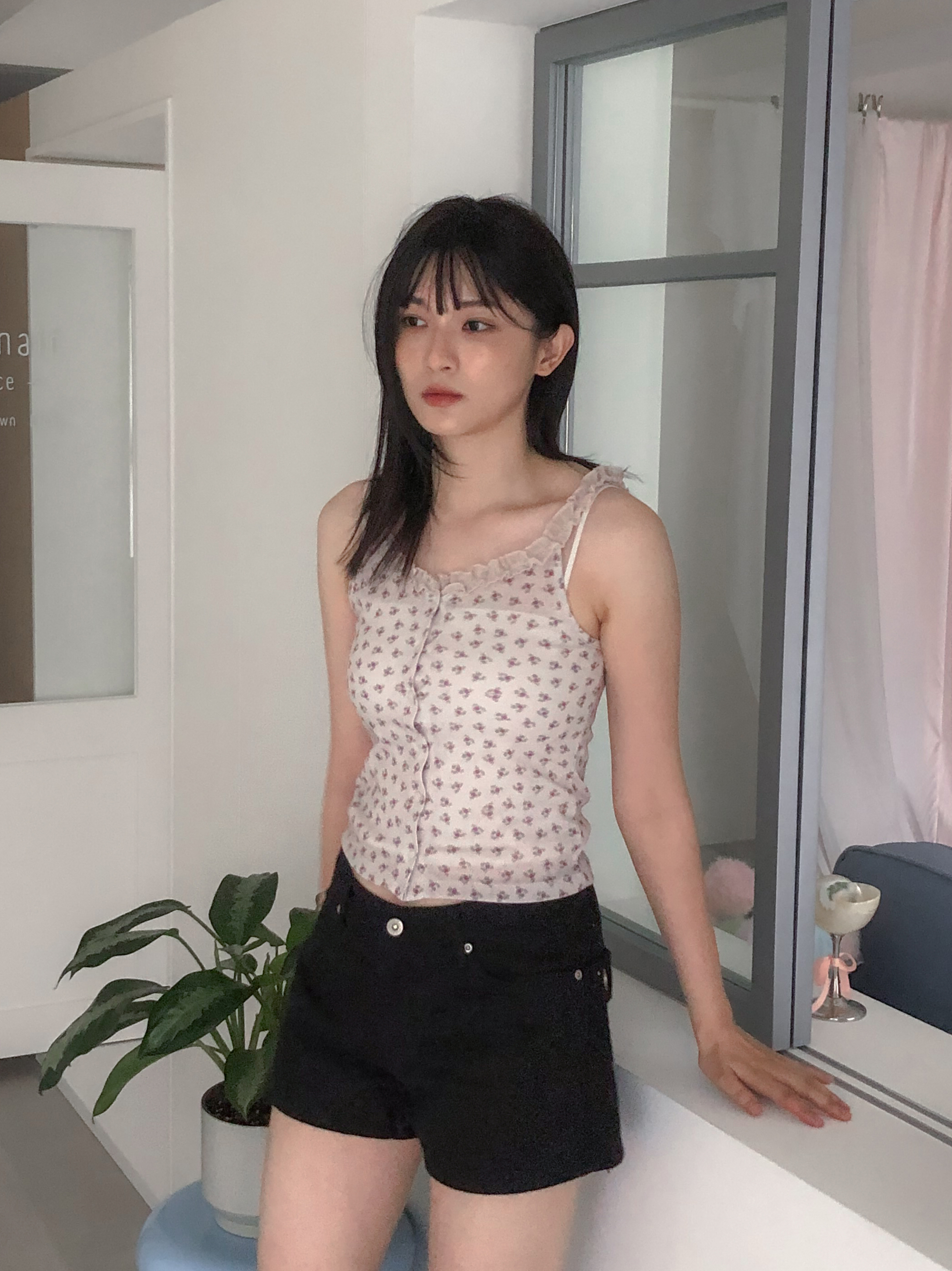 flower frill sleeveless top #背心