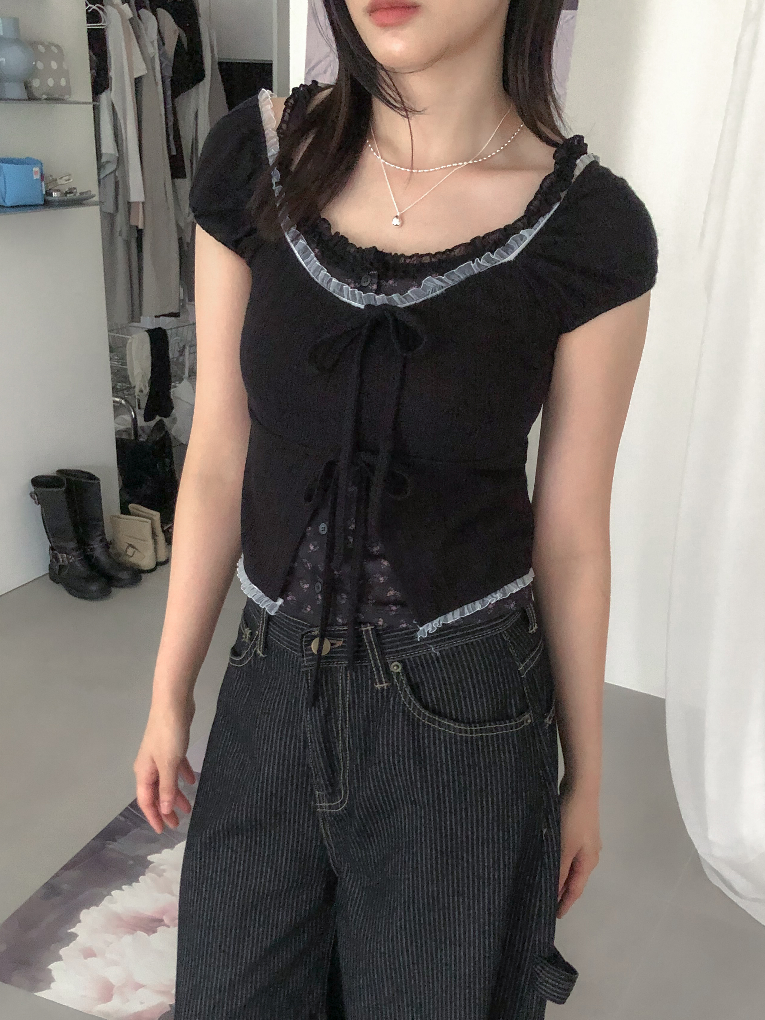 flower frill sleeveless top #背心