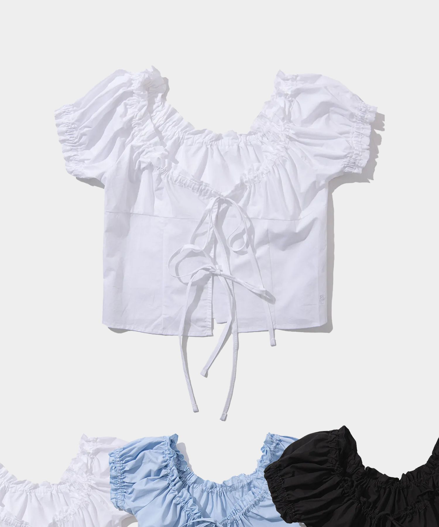 PLACE STUDIO 蝴蝶結荷葉邊圓領短版上衣 24S777710-1100