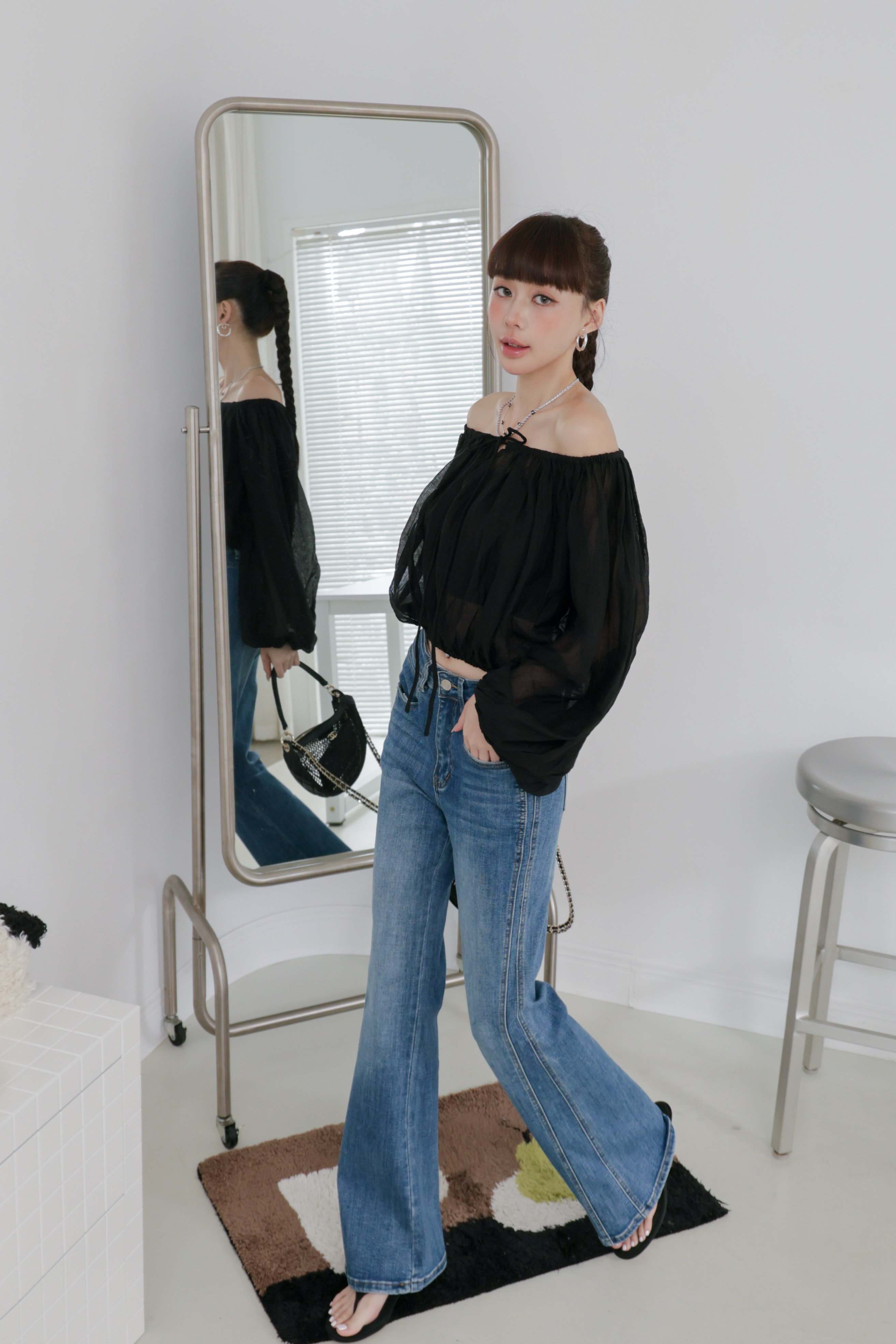 側面小心機顯瘦寬褲 ＃牛仔藍 P58