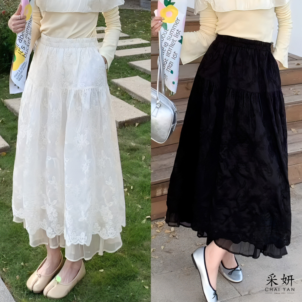 花朵寬擺蛋糕中長裙