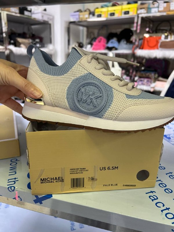 [S] MICHAEL KORS JENKINS KNIT TRAINER 2 TONE SOFT STRETCH KNIT SNEAKERS, 49S5JNFS3D-PALEBLUE [FINAL SALE] (SMK1429)