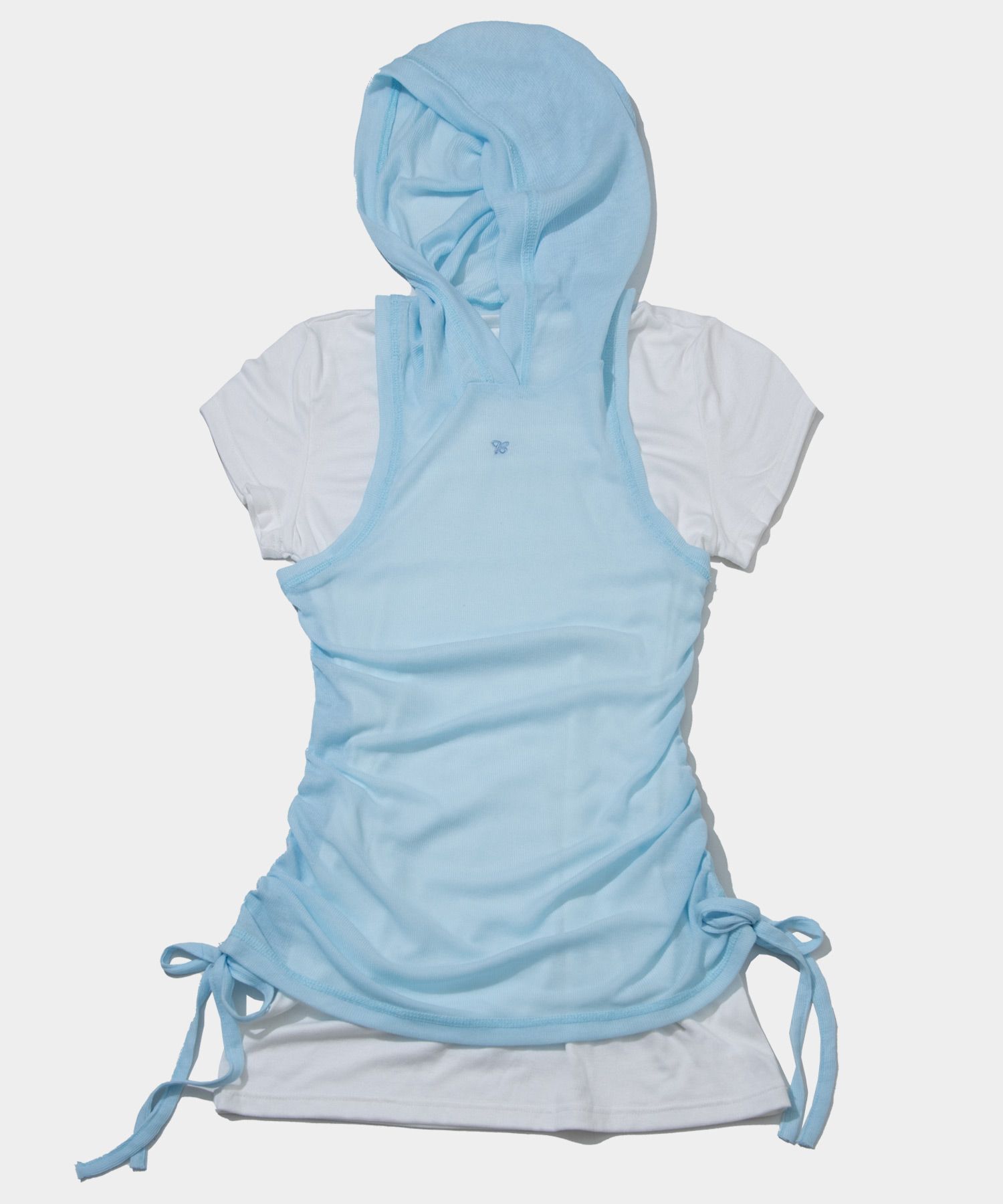 PLACE STUDIO 抽繩連帽透視疊穿修身短袖T恤 25S777946