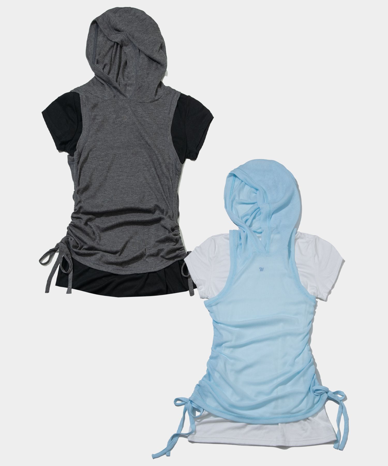 PLACE STUDIO 抽繩連帽透視疊穿修身短袖T恤 25S777946