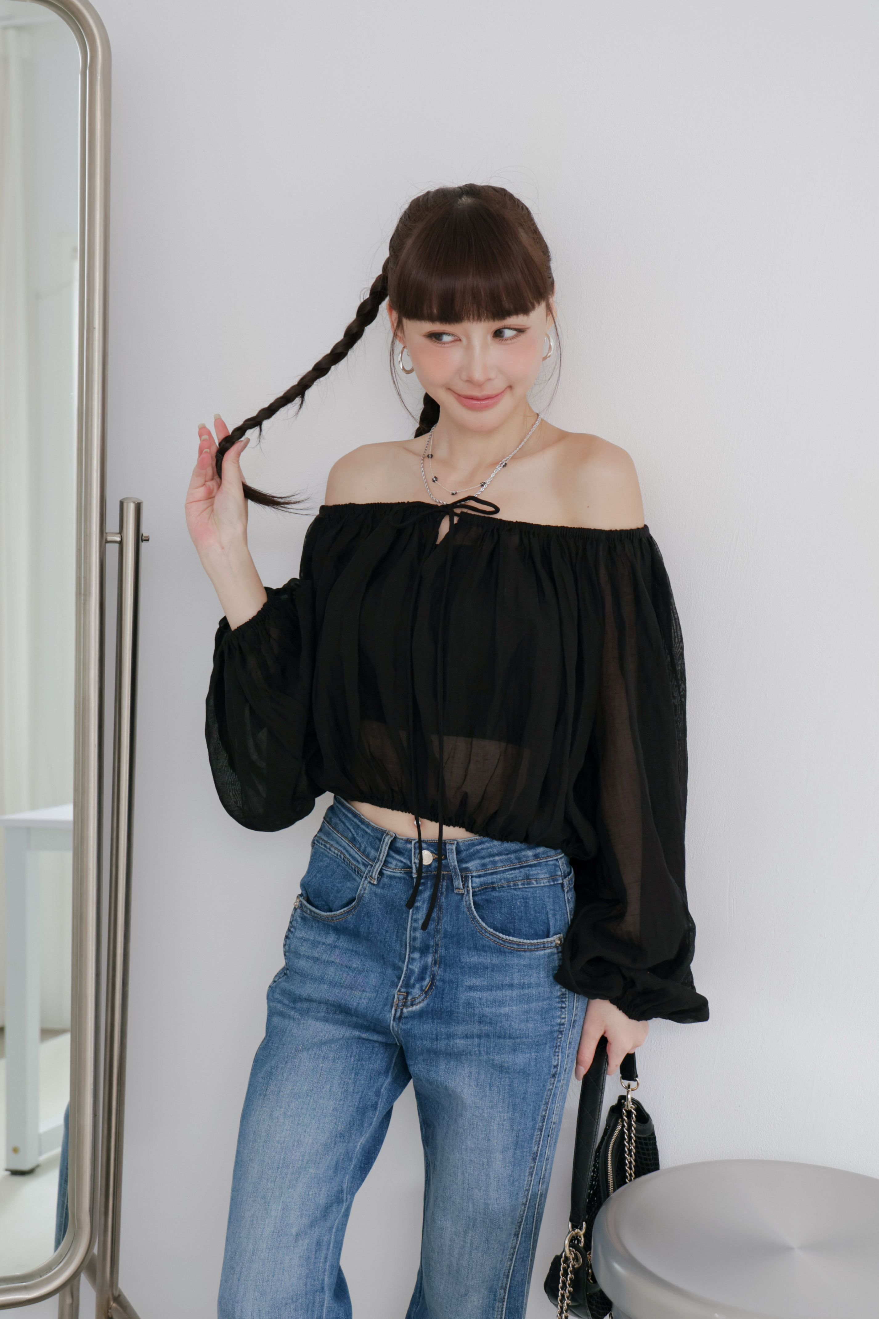 棉麻多way縮口綁帶上衣 P48