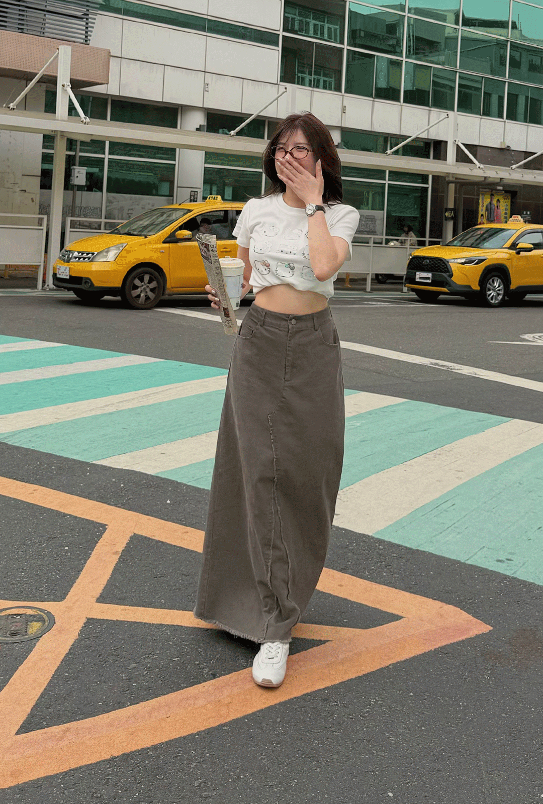 G6049-自訂毛邊洗水斜紋裙