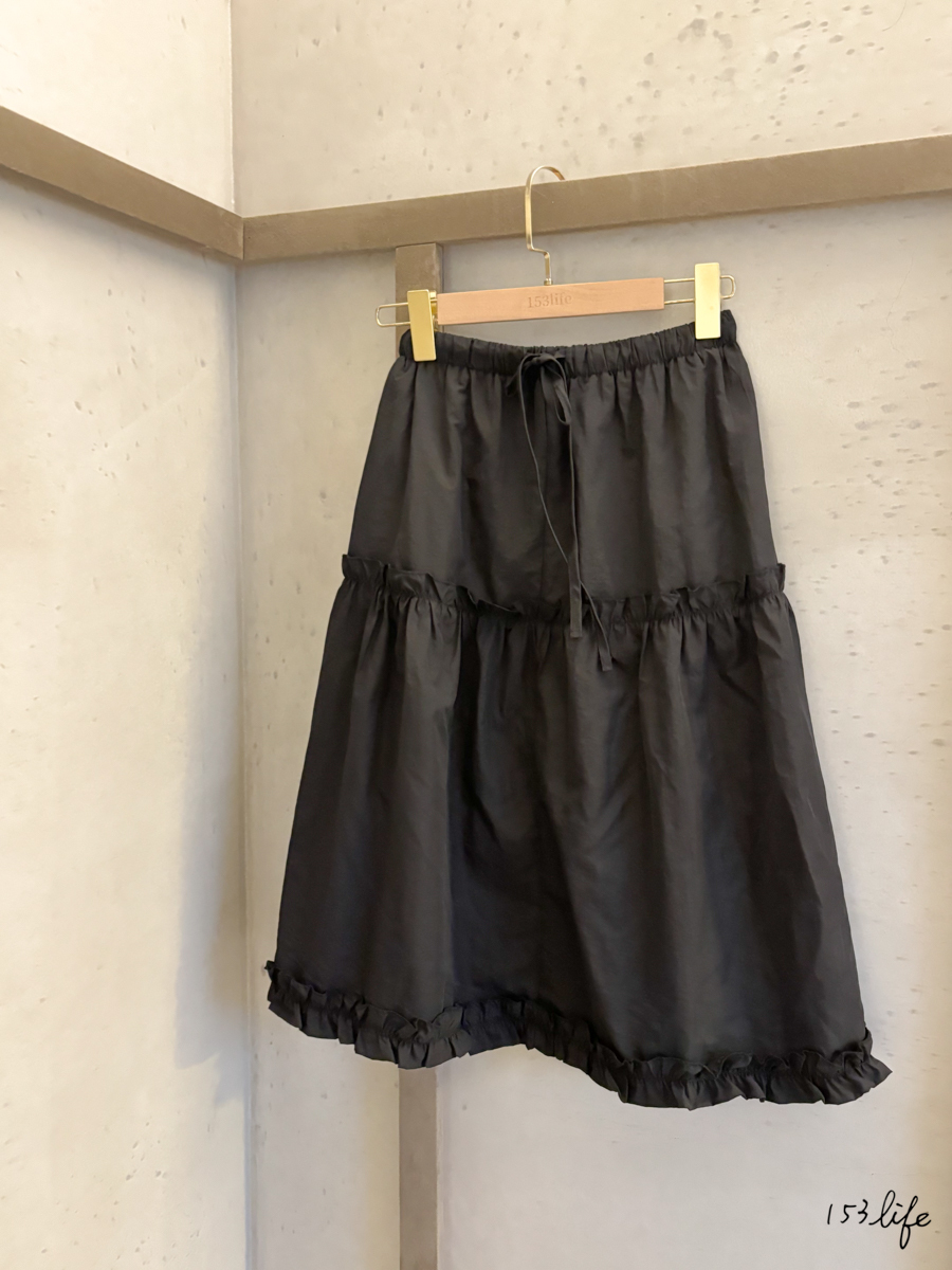 小個子鬆緊抽繩蛋糕半裙(黑)