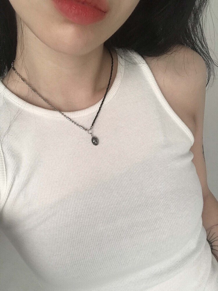 韓國限定🇰🇷 OFUSE half cross necklace 串珠拼接 歌德風 十字架 項鏈 項鍊 不鏽鋼材質 / 預購