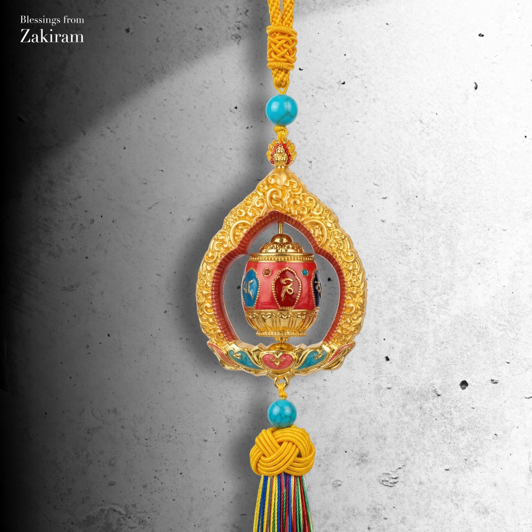 六字真言 轉經輪 車掛（橘紅）